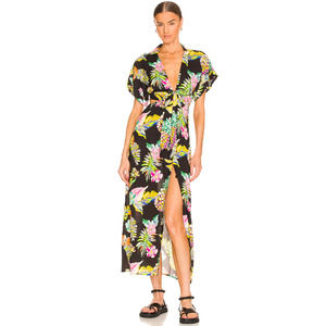 Le Superbe Mai Tai Might Floral Shirt Dress Black Tropic Cali Women's Size 4